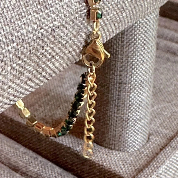 Emerald Green CZ 18K Gold Stainless Steel Tennis Bracelet May Birthstone Dainty - Picture 4 of 8